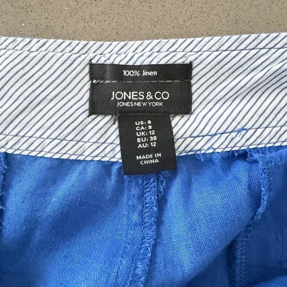 Jones & Co Linen Drawstring Bermuda Shorts 8 Blue Pockets Summer Coastal Grandma - Picture 4 of 7